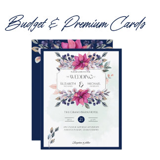 Fuchsia Pink Navy Blue Floral Vinatge Wedding