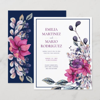 Fuchsia Pink Navy Blue Floral Wedding