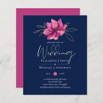 Fuchsia Pink Navy Blue Wedding Invites BUDGET