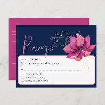 Fuchsia Pink Navy Blue Wedding RSVP