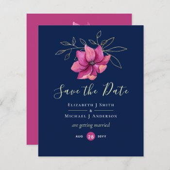 Fuchsia Pink Navy Blue Wedding Save Date