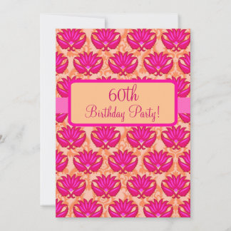 Fuchsia Pink Orange Damask 60th Birthday Party Invitation