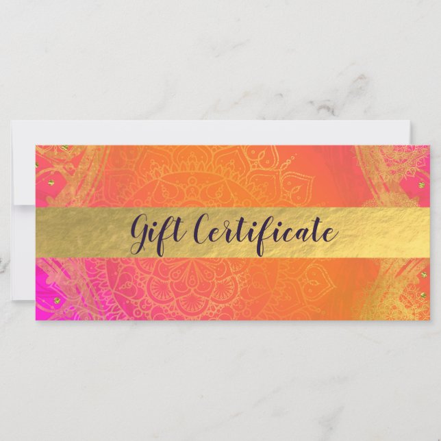 Fuchsia Pink Orange & Gold Indian Gift Certificate (Front)