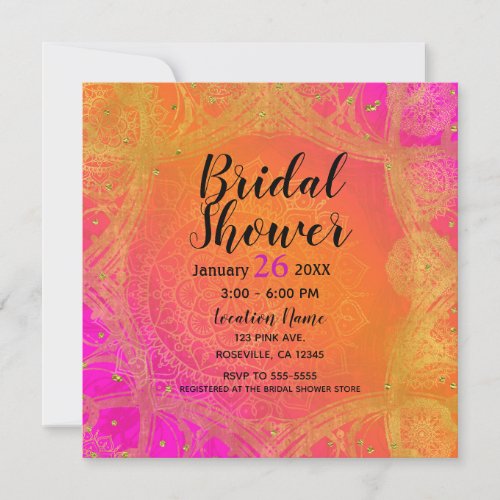 Fuchsia Pink Orange Gold Indian Mandala Bridal Invitation