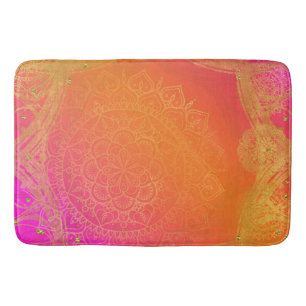 Fuchsia Pink Orange & Gold Indian Mandala Glam Bathroom Mat