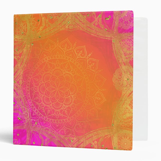 Fuchsia Pink Orange & Gold Indian Mandala Glam Binder (Front/Inside)