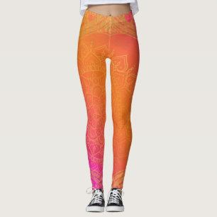 Fuchsia Pink Orange & Gold Indian Mandala Glam Leggings
