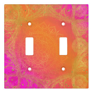 Fuchsia Pink Orange & Gold Indian Mandala Glam Light Switch Cover