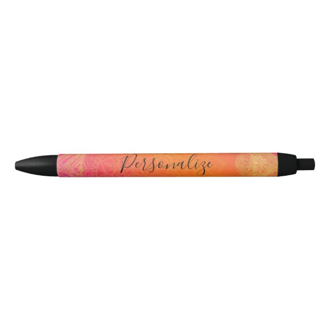 Fuchsia Pink Orange & Gold Indian Mandala Glam Pen (Front)