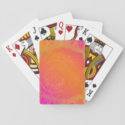 Fuchsia Pink Orange  Gold Indian Mandala Glam Poker Cards