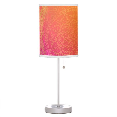 Fuchsia Pink Orange  Gold Indian Mandala Glam Table Lamp