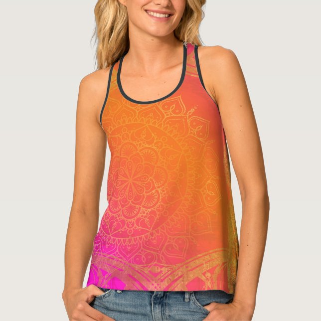 Fuchsia Pink Orange & Gold Indian Mandala Glam Tank Top (Front)
