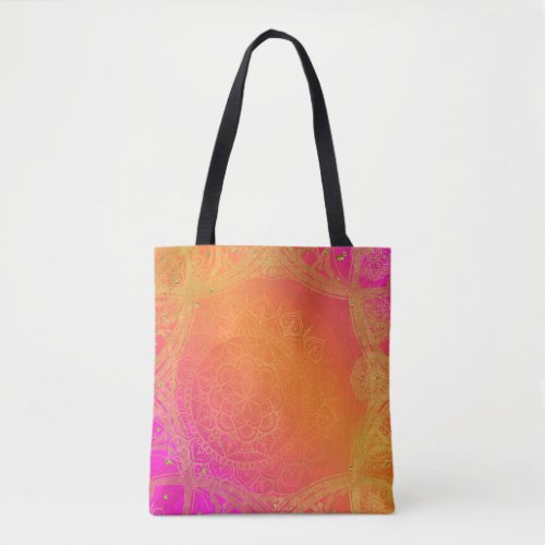 Fuchsia Pink Orange  Gold Indian Mandala Glam Tote Bag