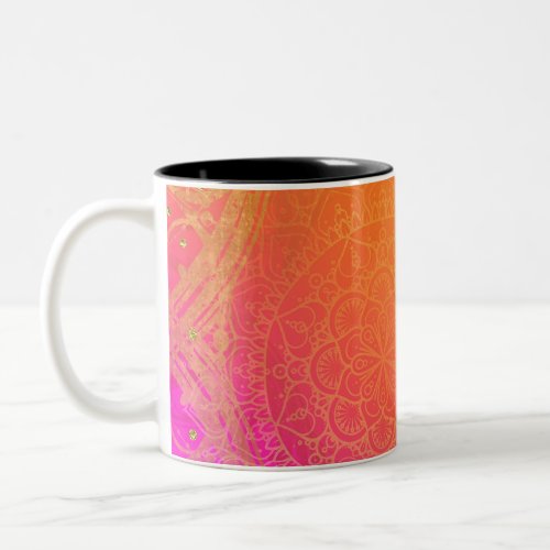 Fuchsia Pink Orange  Gold Indian Mandala Glam Two_Tone Coffee Mug