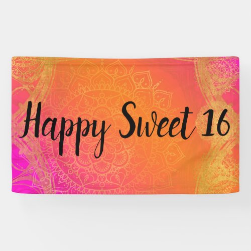 Fuchsia Pink Orange  Gold Indian Mandala Party Banner