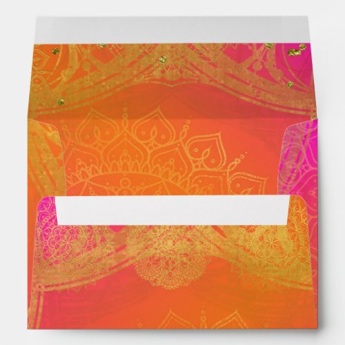 Fuchsia Pink Orange Gold Indian Mandala Wedding Envelope