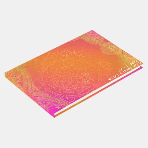 Fuchsia Pink Orange Gold Indian Mandala Wedding Guest Book