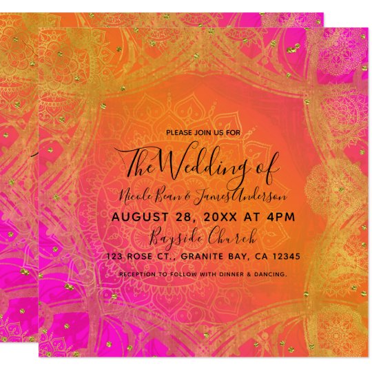 Fuchsia Pink Orange Gold Indian Mandala Wedding Invitation | Zazzle.com