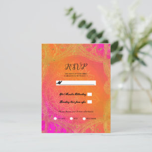 Fuchsia Pink Orange Gold Mandala Wedding RSVP Invitation