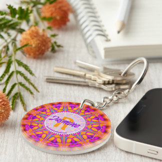 Fuchsia Pink Orange Monogram Keychain