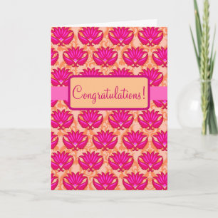 Fuchsia Pink Orange Parisian Damask Congratulation Card