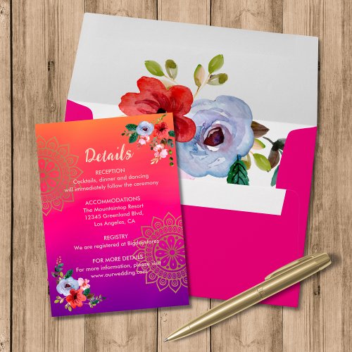 Fuchsia Pink Orange Purple Bright and Bold Floral Enclosure Card