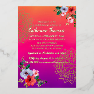 Fuchsia Pink Orange Purple Bright and Bold Floral Foil Invitation