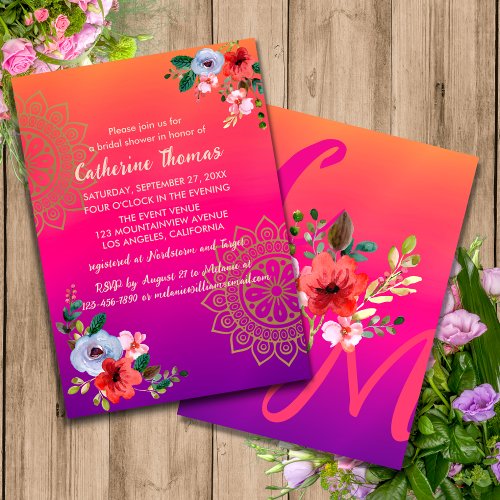 Fuchsia Pink Orange Purple Bright and Bold Floral  Invitation