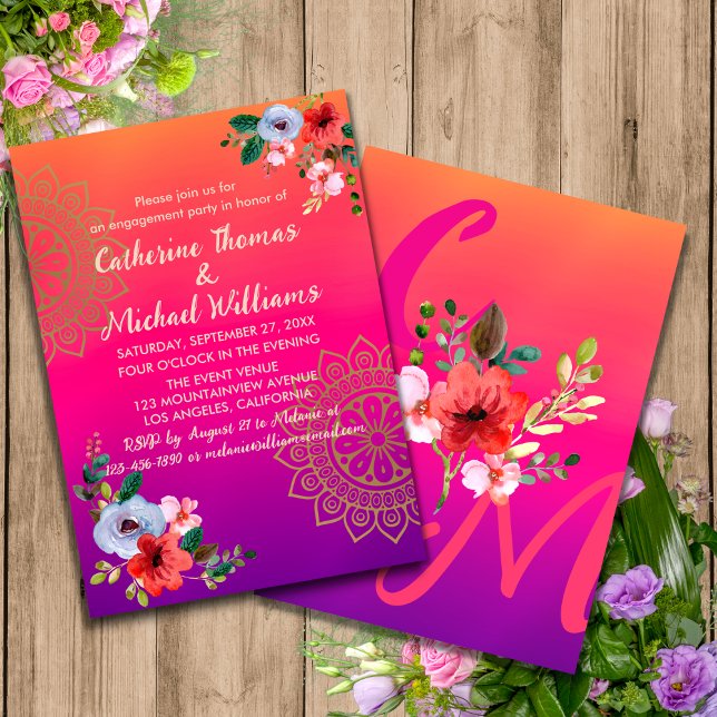 Fuchsia Pink Orange Purple Bright and Bold Floral  Invitation (Creator Uploaded)