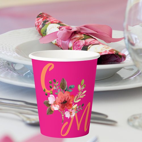 Fuchsia Pink Orange Purple Bright and Bold Floral Paper Cups