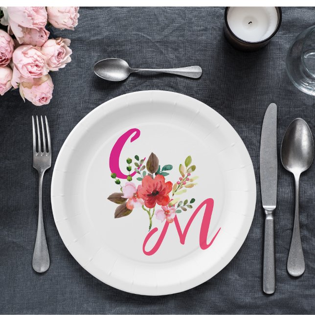 Fuchsia Pink Orange Purple Bright and Bold Floral  Paper Plates (Creator Uploaded)