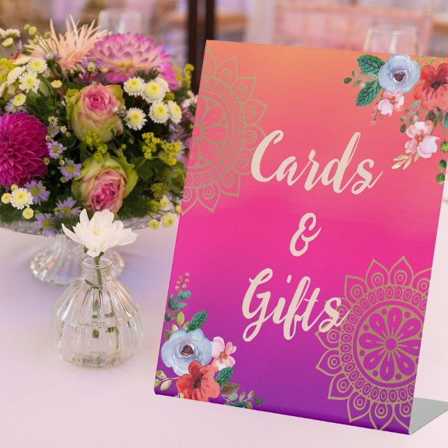 Fuchsia Pink Orange Purple Bright and Bold Floral Pedestal Sign (Creator Uploaded)