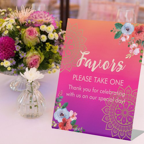 Fuchsia Pink Orange Purple Bright and Bold Floral  Pedestal Sign