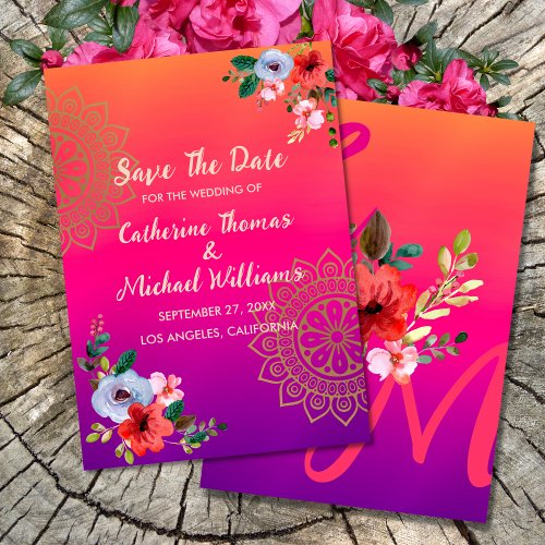 Fuchsia Pink Orange Purple Bright and Bold Floral  Save The Date