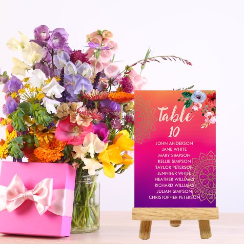 Fuchsia Pink Orange Purple Bright and Bold Floral  Table Number