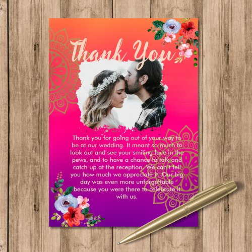 Fuchsia Pink Orange Purple Bright and Bold Floral  Thank You Card