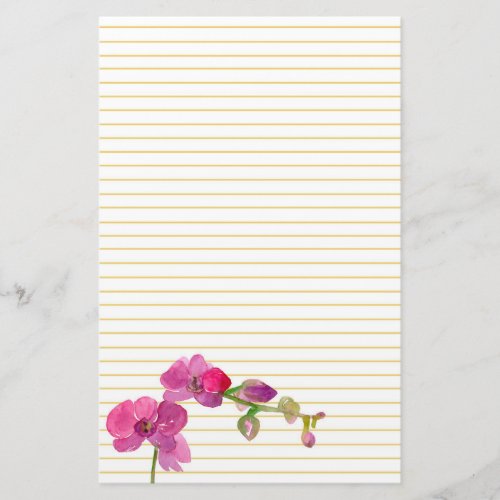 Fuchsia Pink Orchid Flower Yellow Lined Stationery