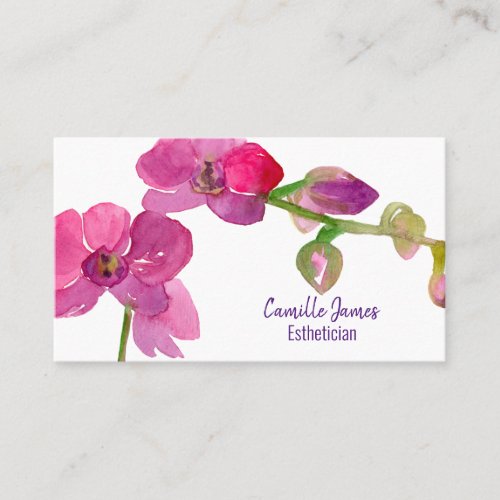 Fuchsia Pink Orchid Watercolor Flower Business Card