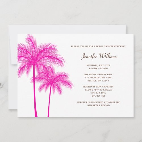 Fuchsia Palm Tree Bridal Shower Invitation