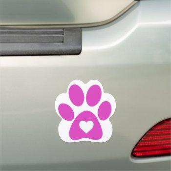 Fuchsia Pink Paw Print Heart Design Car Magnet by SjasisDesignSpace at Zazzle