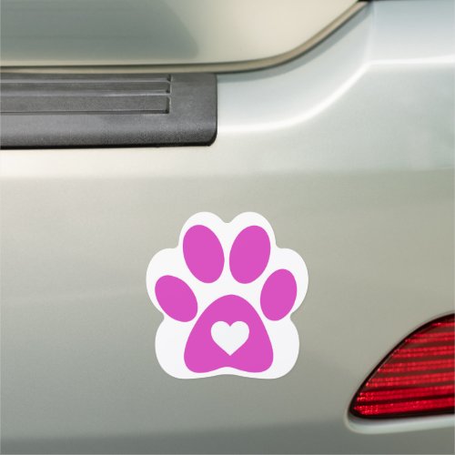 Fuchsia Pink Paw Print Heart Design Car Magnet