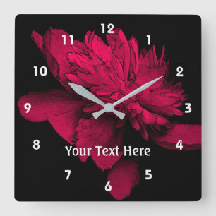 Fuchsia Pink Peony Flower Art Personalized Square Wall Clock