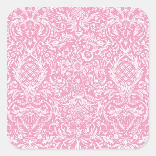 Fuchsia Pink Pineapple Victorian Vintage Damask Square Sticker