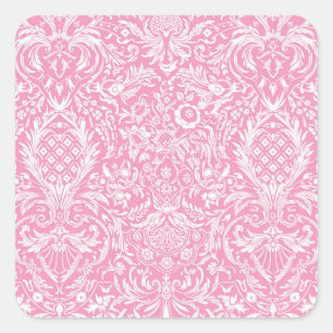 Fuchsia Pink Pineapple Victorian Vintage Damask Square Sticker