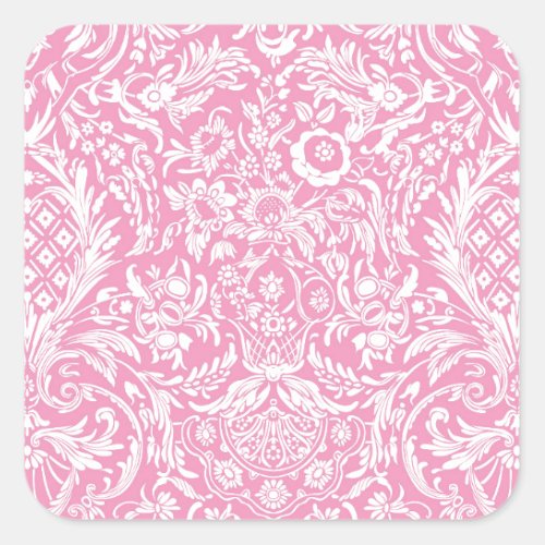 Fuchsia Pink Pineapple Victorian Vintage Damask Square Sticker