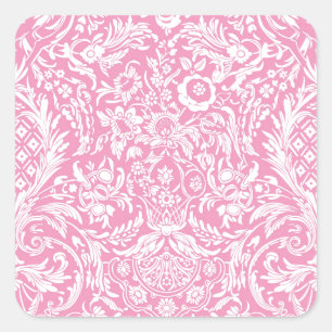 Fuchsia Pink Pineapple Victorian Vintage Damask Square Sticker