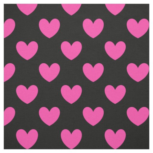 Fuchsia pink polka hearts on black fabric