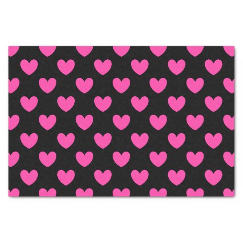 Fuchsia pink polka hearts on black tissue paper