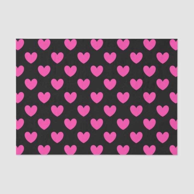 Fuchsia pink polka hearts on black tissue paper (Front)