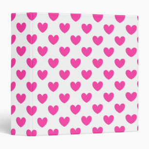 Fuchsia pink polka hearts on white 3 ring binder